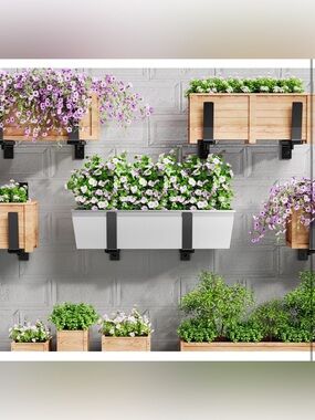 NEW Set of 6 Black Metal Wall Planter Box Brackets